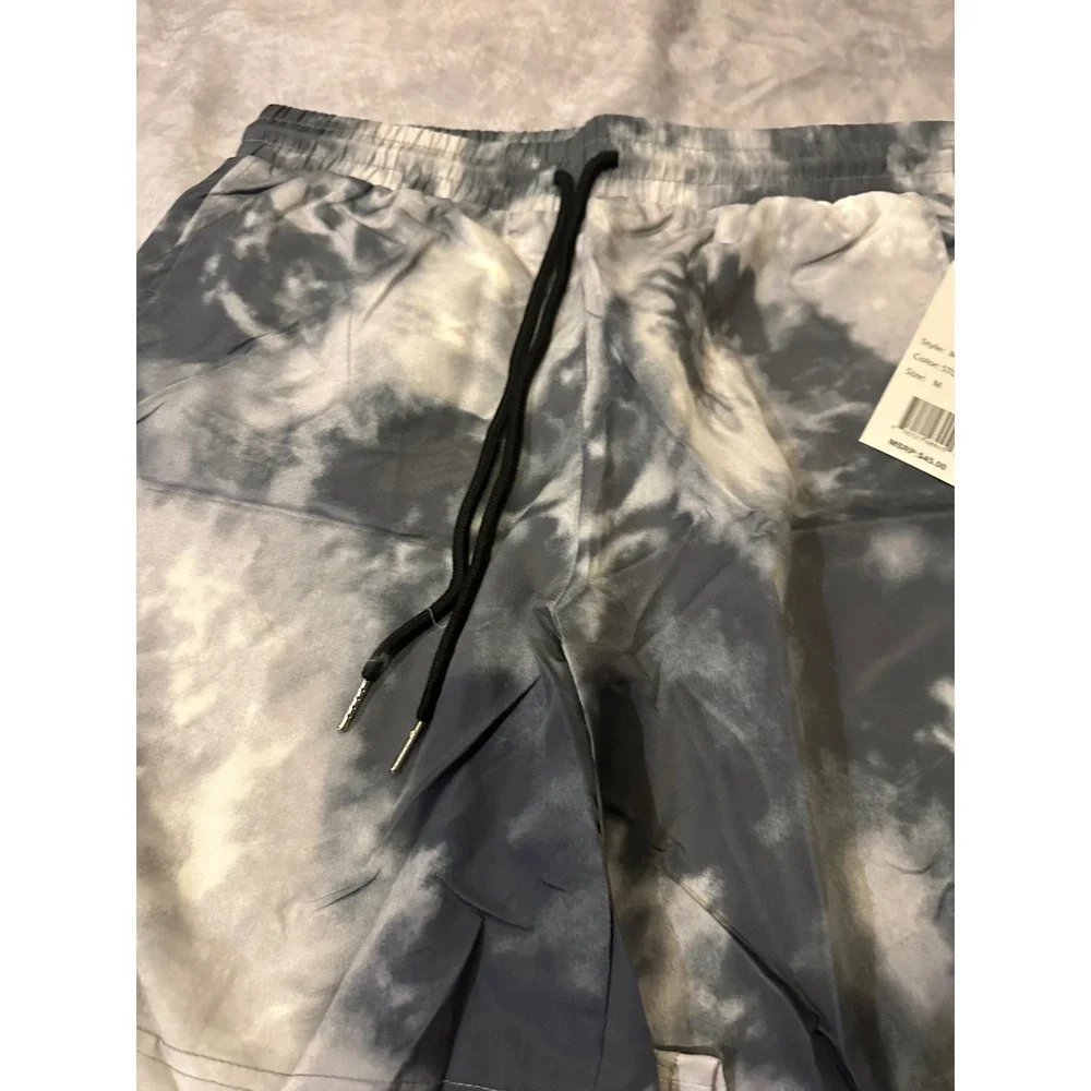 Centro Mens Tie Dye Swim Trunks Grey White MS1003 Mesh Lined Shorts Medium